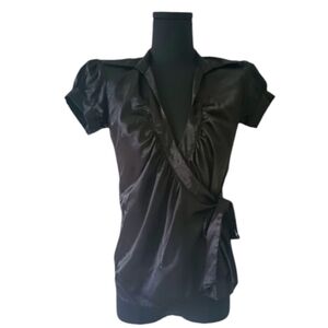 Body Central Fitted Black Wrap Blouse